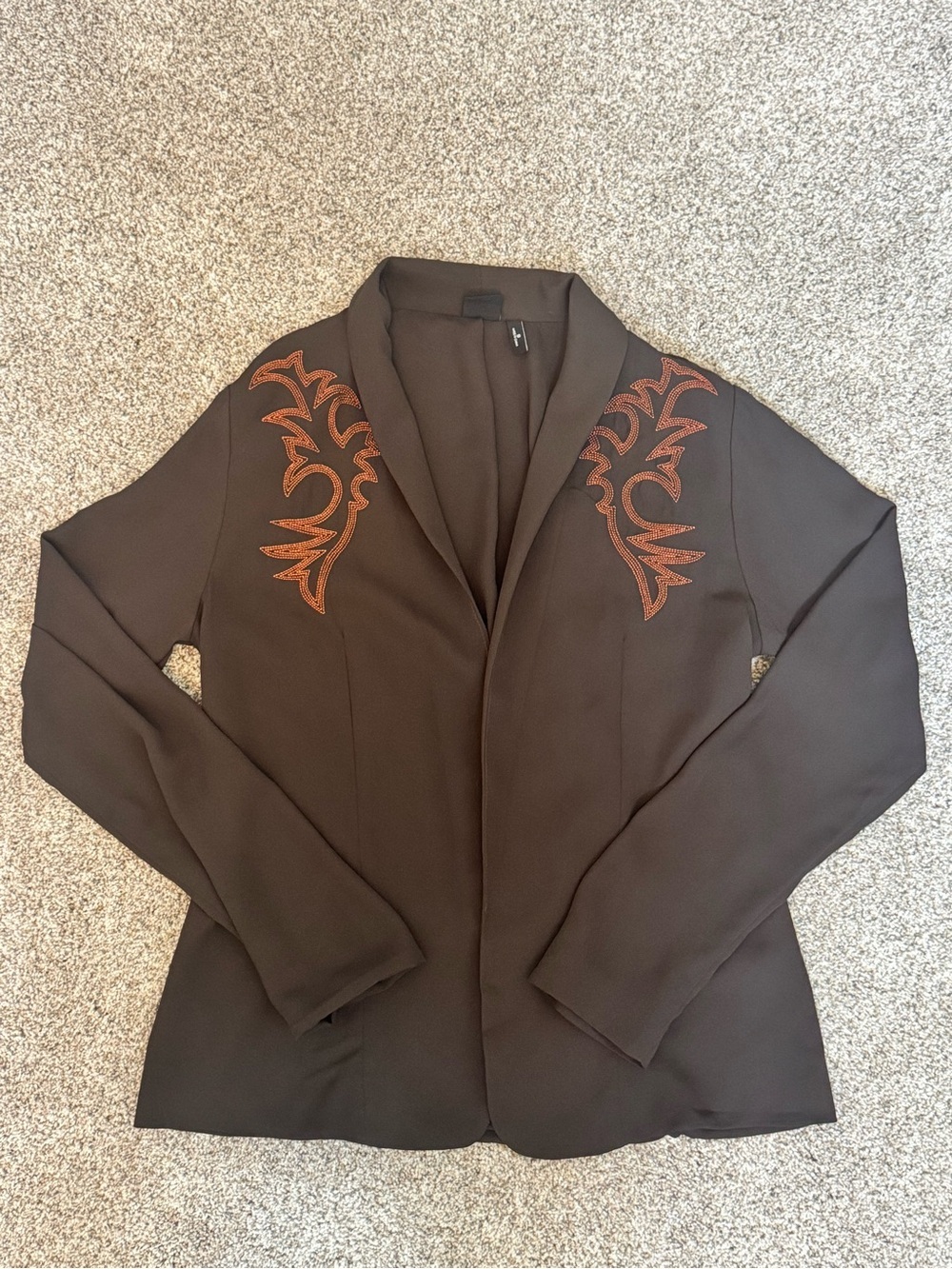 Women's Cruel Denim Dark Brown Embroidered Open-Front Blazer